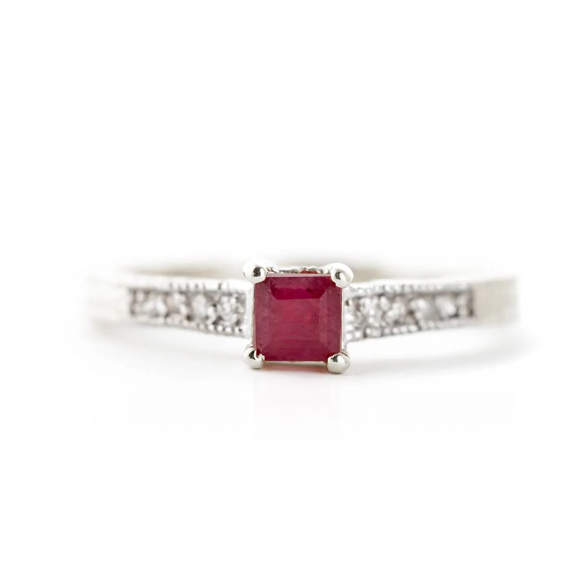 0.65 Carat 14K Solid White Gold Immediate Delight Ruby Diamond Ring