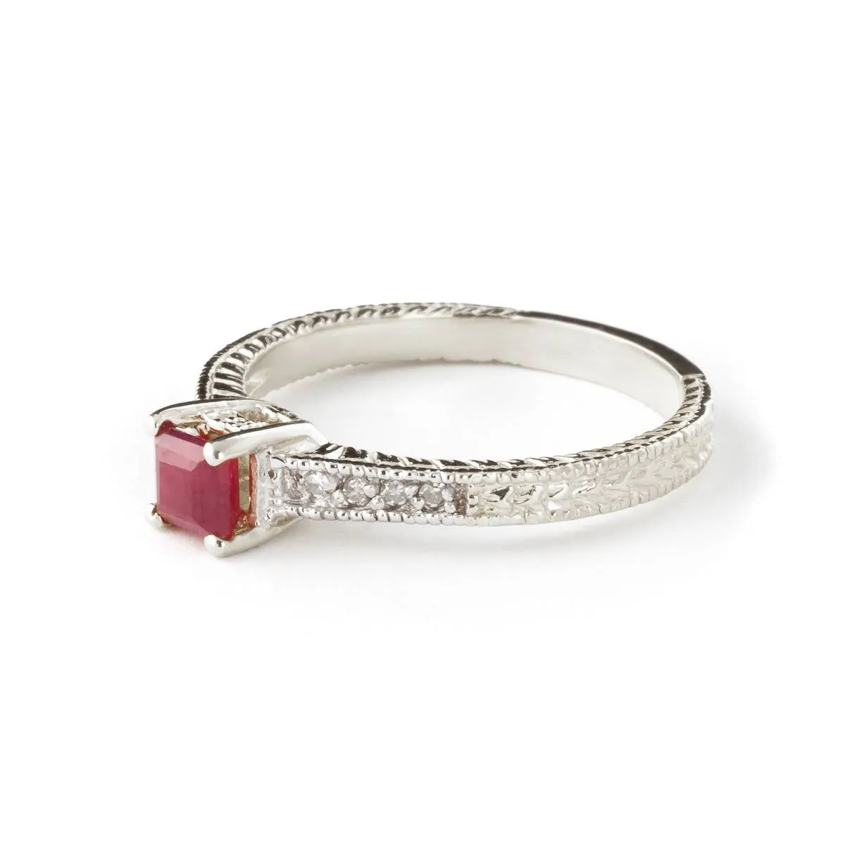 0.65 Carat 14K Solid White Gold Immediate Delight Ruby Diamond Ring