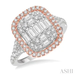 1 1/4 Ctw Baguette & Round Cut Fusion Diamond Ring in 14K White and Rose Gold