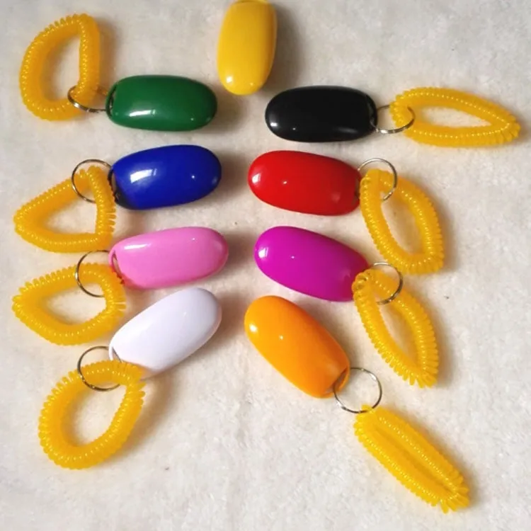 10 PCS Pet Training Clicker Button Dog Training Whistle with Key Chain & Spring Chain, Random Color Delivery