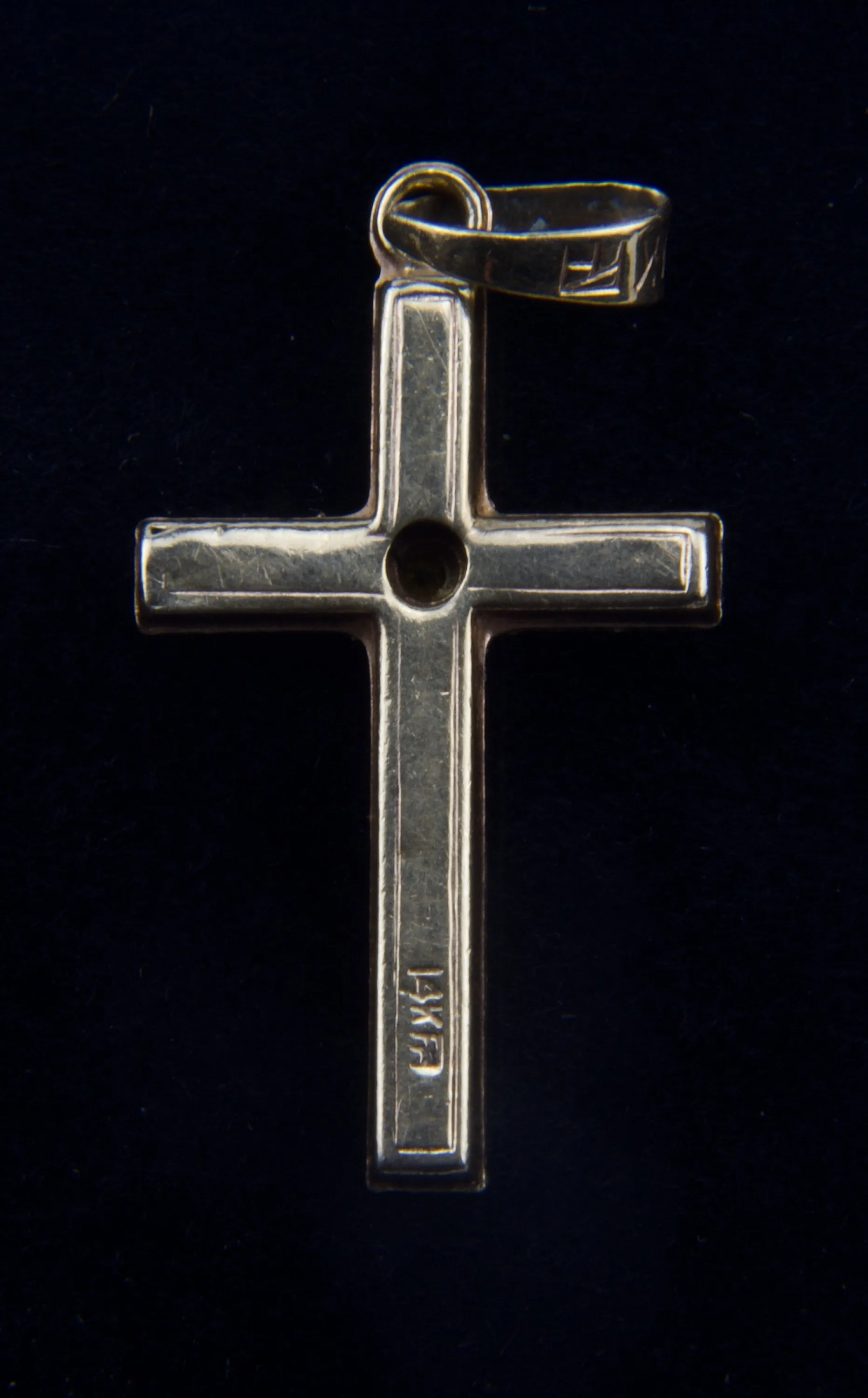 14k Gold Cross Pendant with Diamond Chip