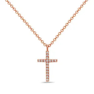 14K Rose Gold Diamond Cross Necklace