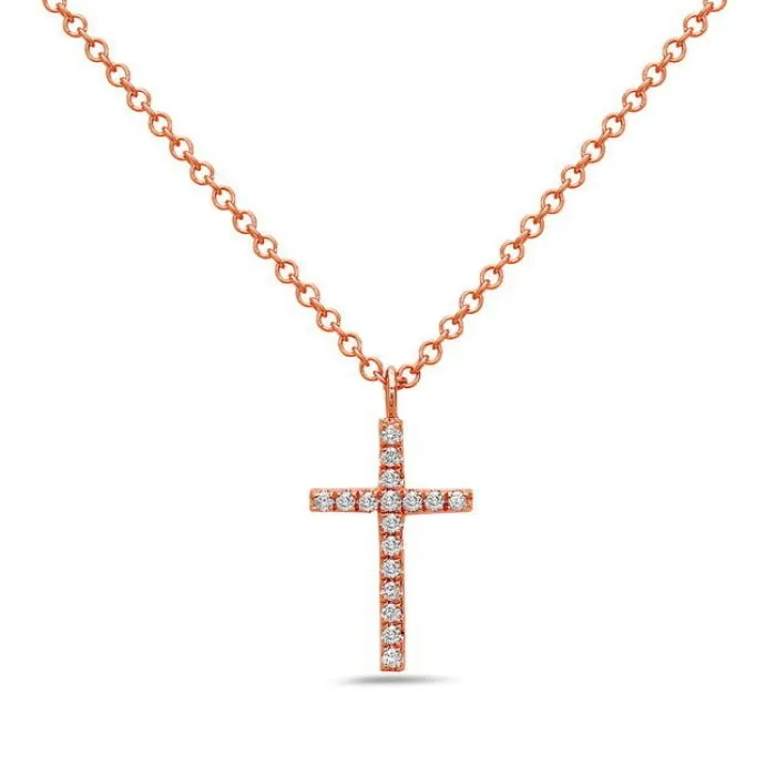 14K Rose Gold Diamond Cross Necklace