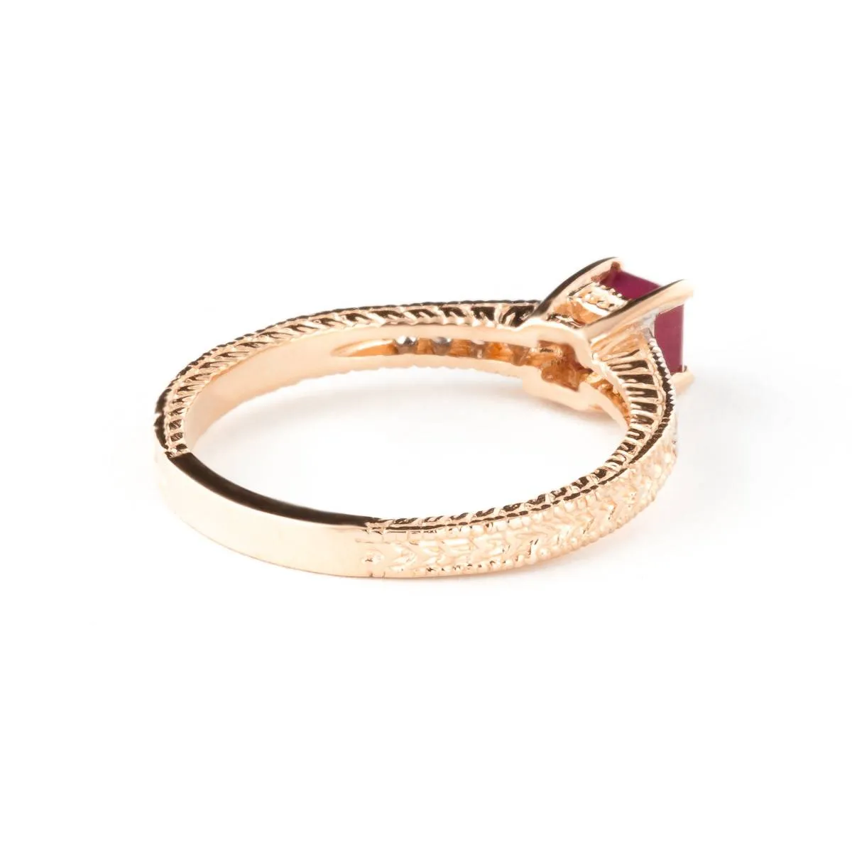 14K Solid Rose Gold Ring Natural Diamond & Ruby Gemstone