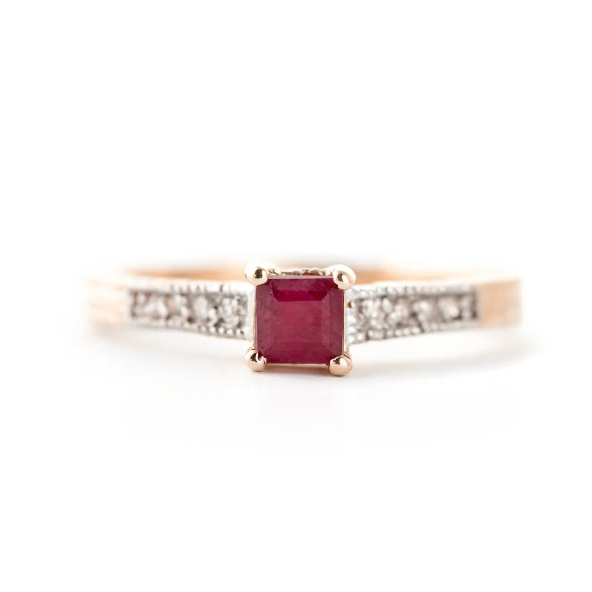 14K Solid Rose Gold Ring Natural Diamond & Ruby Gemstone