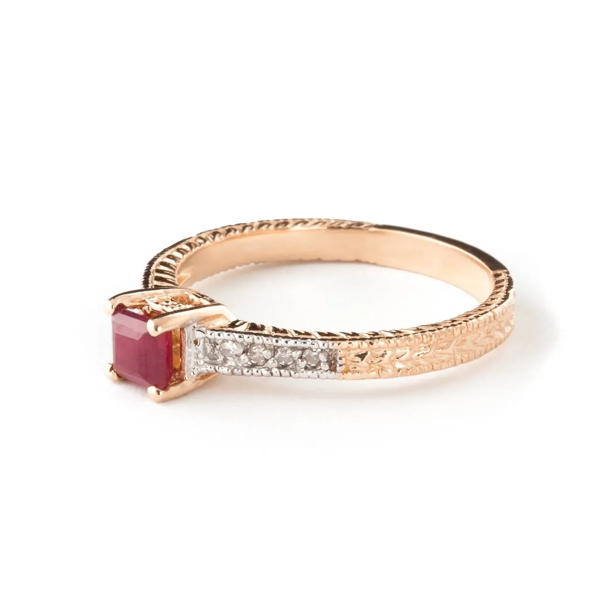 14K Solid Rose Gold Ring Natural Diamond & Ruby Gemstone