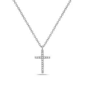 14K White Gold Diamond Cross Necklace