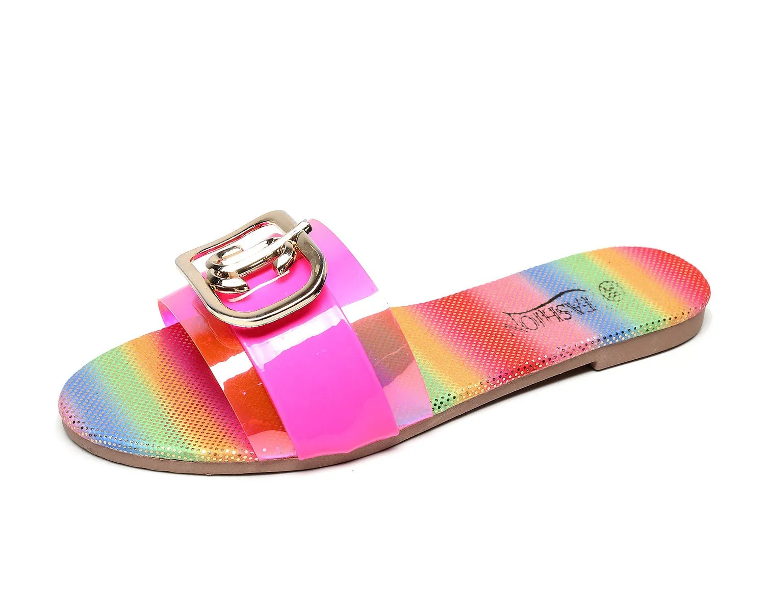 2021 Amazon Explosive Sandals Sandals Square Buckle Large Size Water Diamond European Cool Dragonfly Slipper Shoes