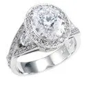 3 Carat Oval Cubic Zirconia in Halo Pave Double Wire Prongs Engagement Ring 14K White Gold