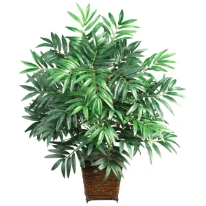 32" Artificial Bamboo Palm w/Wood Wicker Basket Silk Plant - Low Maintenance, Life-Like & Vibrant Silk Plants For Busy People.