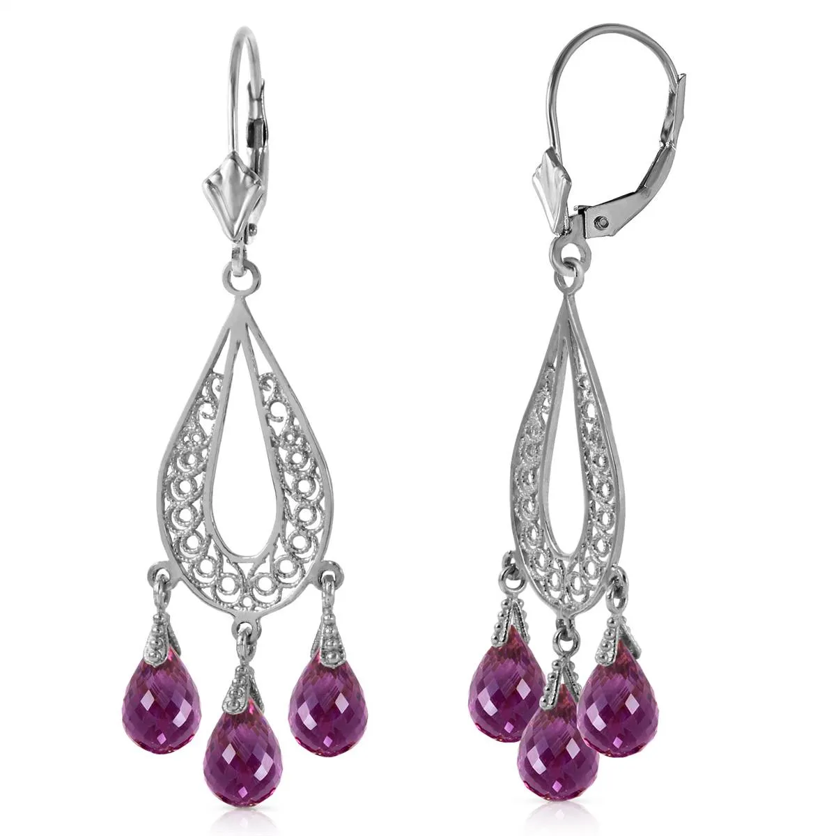 3.75 Carat 14K Solid White Gold Chandelier Earrings Natural Amethyst