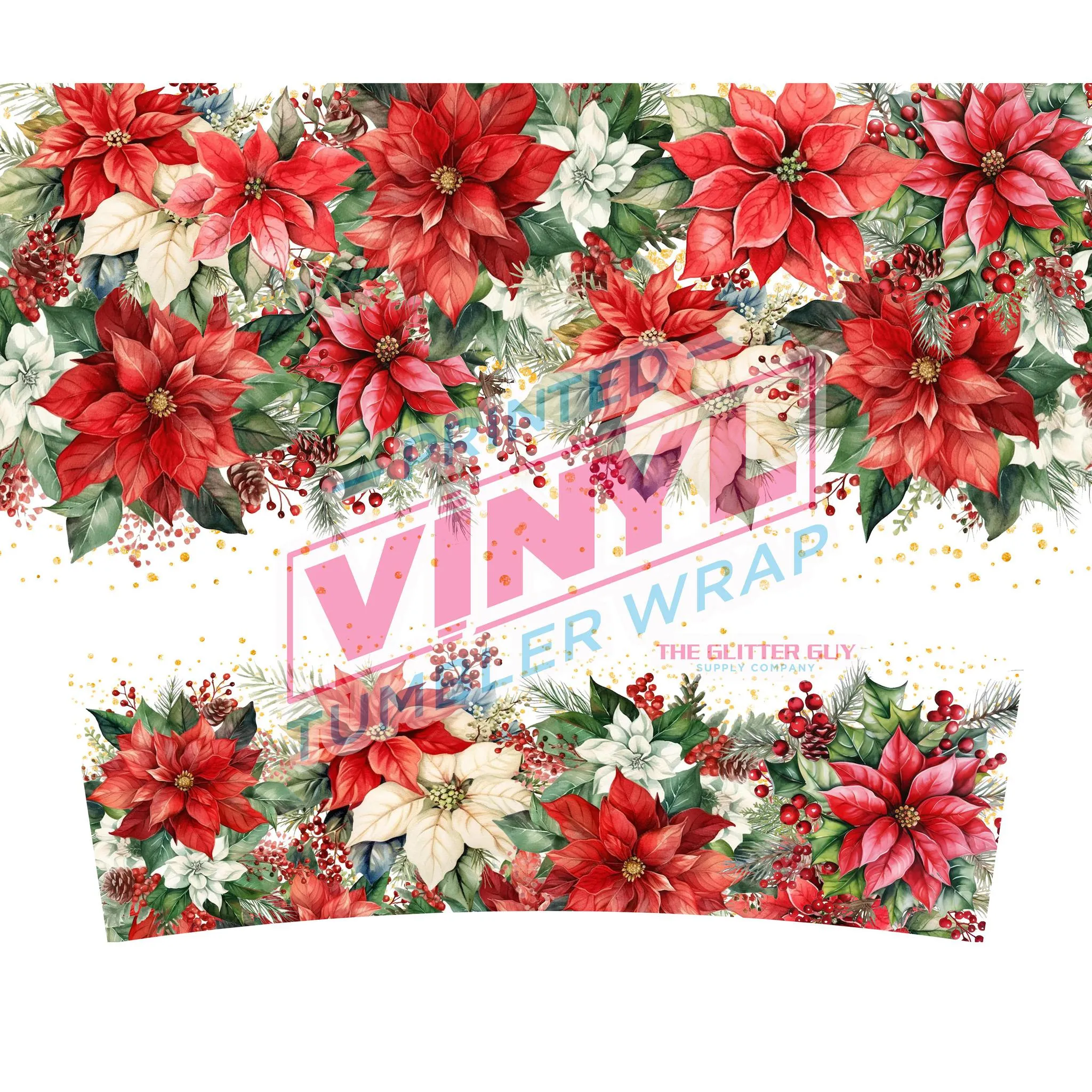 40 oz Tumbler Wrap - UVDTF Ink Transfers - Christmas Flowers