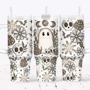 40 oz Tumbler Wrap - UVDTF Ink Transfers - Cottagecore Winter Ghostie