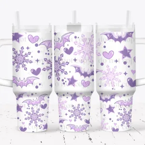 40 oz Tumbler Wrap - UVDTF Ink Transfers - Snowflake Bats