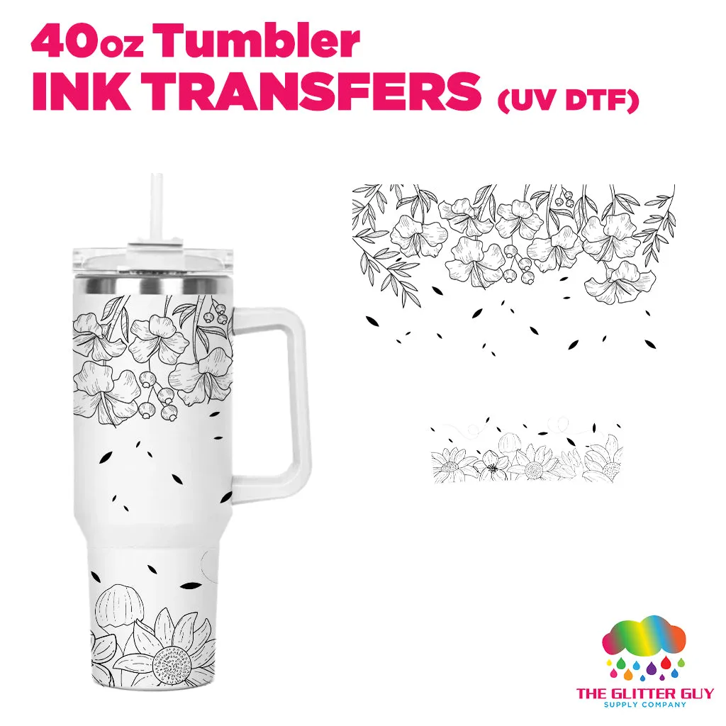 40oz Tumbler Wrap - Ink Transfers UVDTF - Black Floral Lines