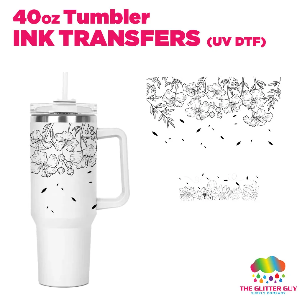 40oz Tumbler Wrap - Ink Transfers UVDTF - Black Floral Lines