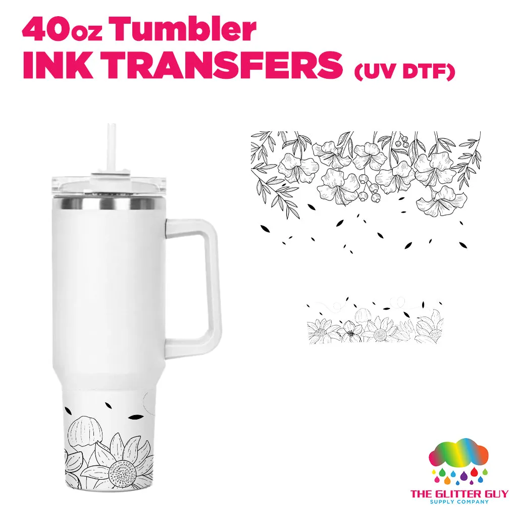 40oz Tumbler Wrap - Ink Transfers UVDTF - Black Floral Lines