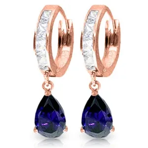 4.55 Carat 14K Solid Rose Gold Hoop Earrings Rose Topaz Sapphire