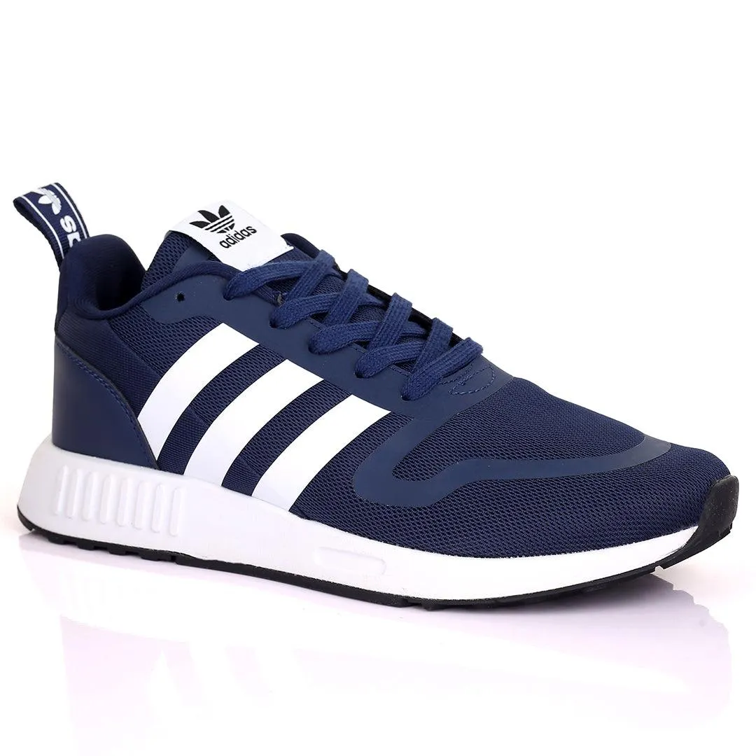 AD Comfy Navy-blue With White Stripe And White Sole Lace Up Designed Sneakers