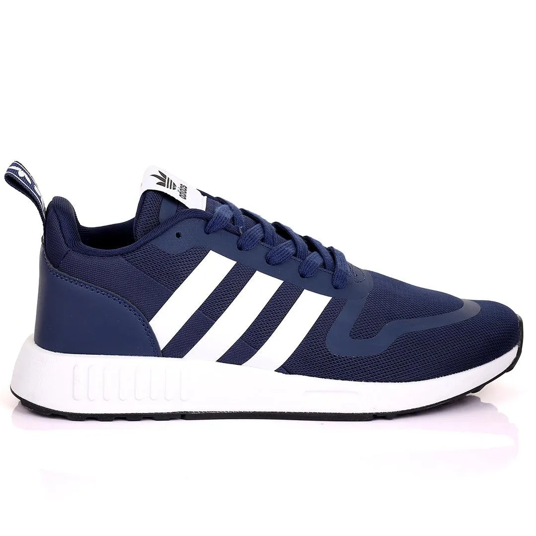 AD Comfy Navy-blue With White Stripe And White Sole Lace Up Designed Sneakers