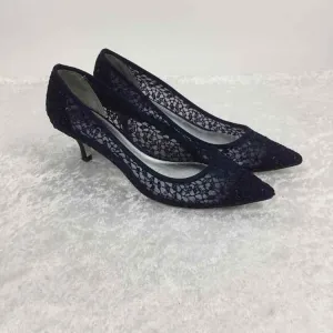 Adrianna Papell Women Size 9 Navy Lace Detail Kitten Heel Heels