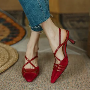 Amozae-Chloe Cross Strap Kitten Heels