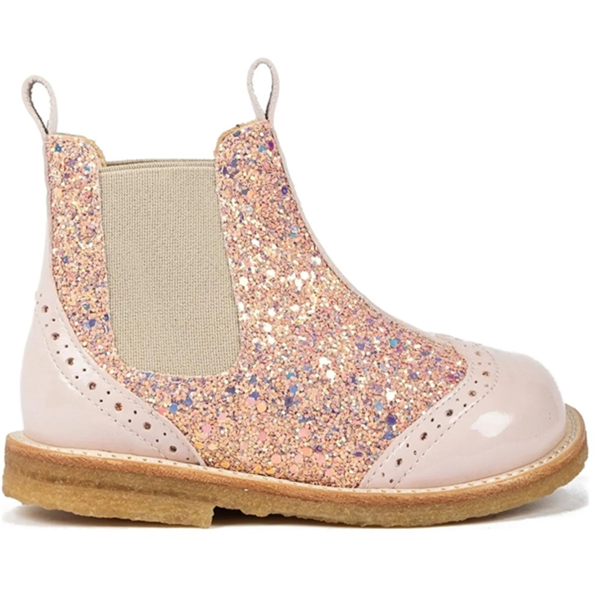 Angulus Chelsea Boots Pale Rose/Rose Glitter/Beige Elastic