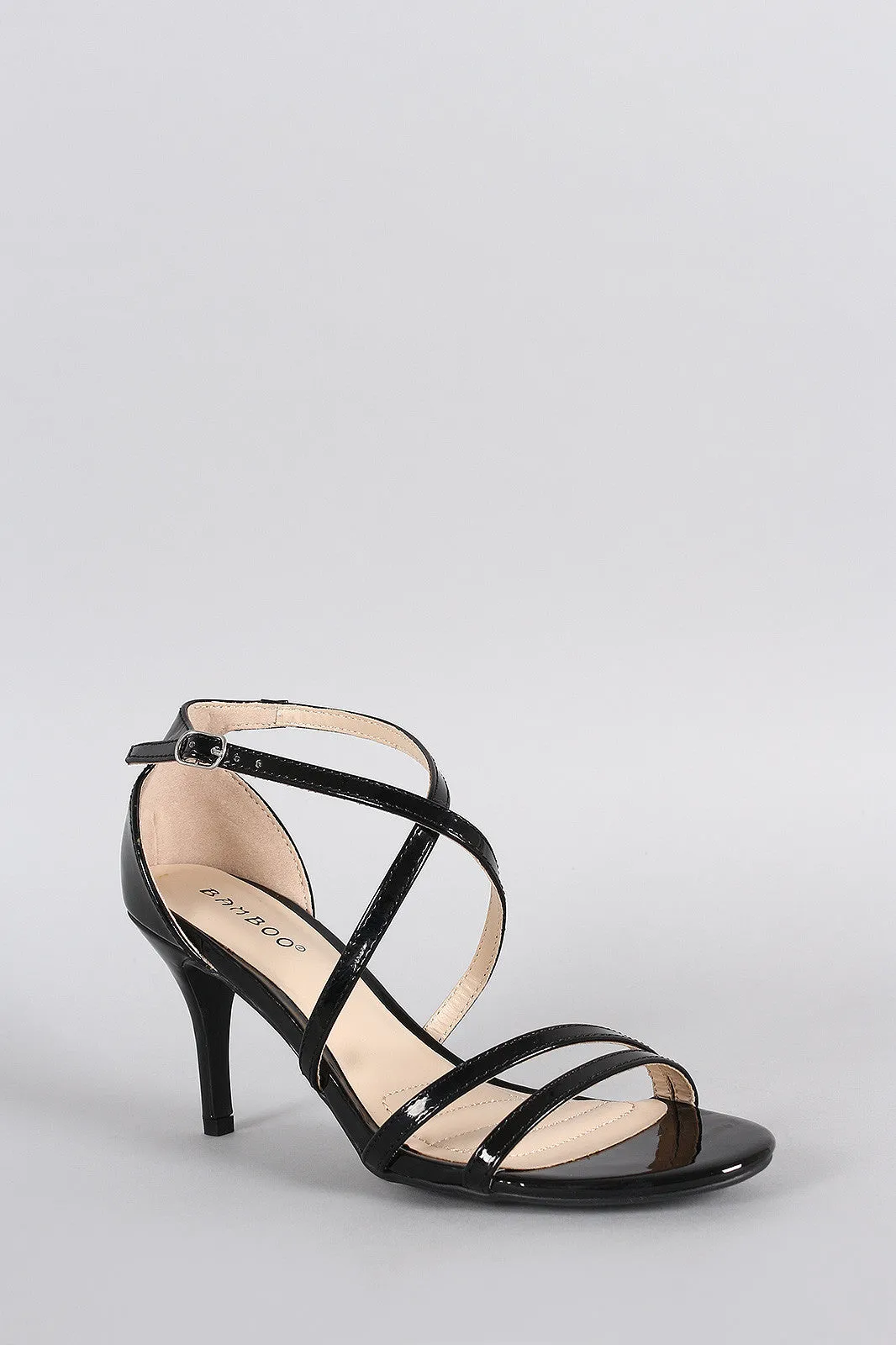 Bamboo Patent Strappy Crisscross Open Toe Heel