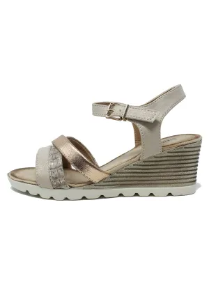 Beige Mid Wedge Cross Over Strap Sandal