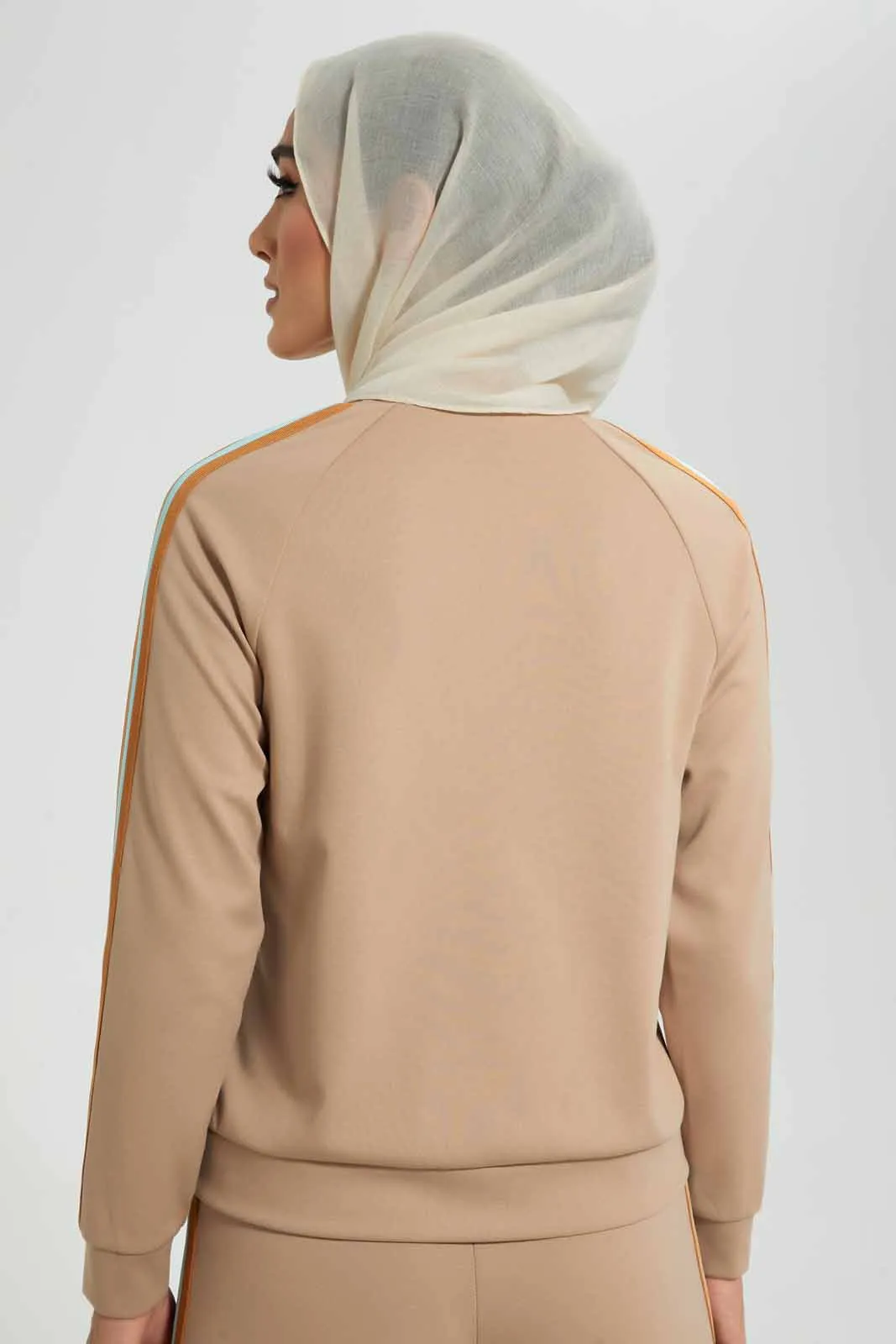 Beige Plain Top With Side Print