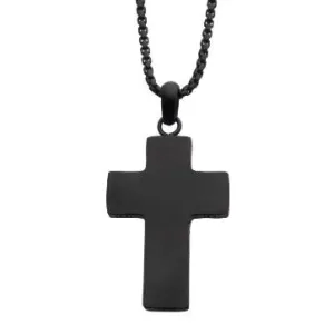 Black IP Engravable Cross Pendant with Round Box Chain