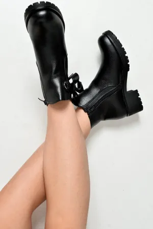 Black PU Bow Detail Chunky Chelsea Boots - Daleisa