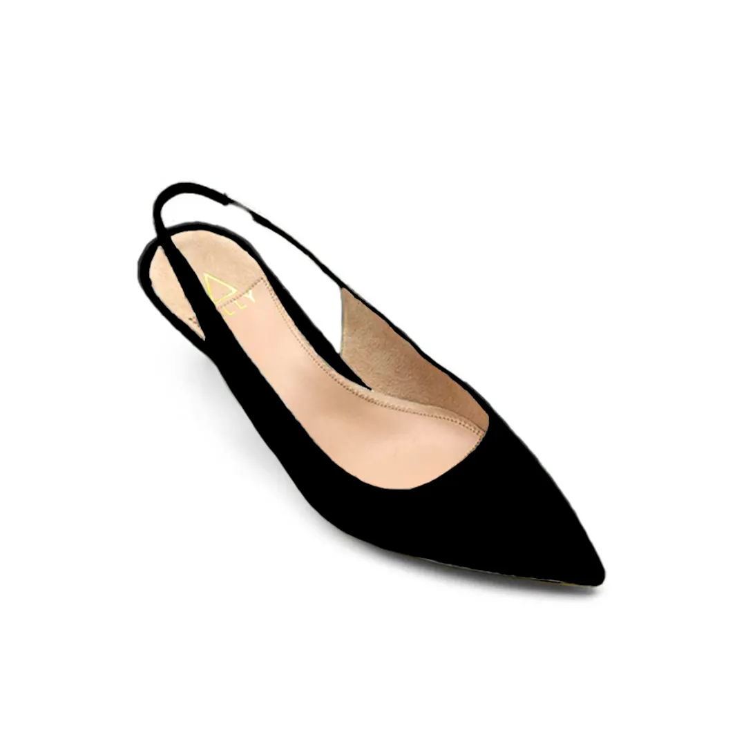 Black Suede Slingback Kitten Heel