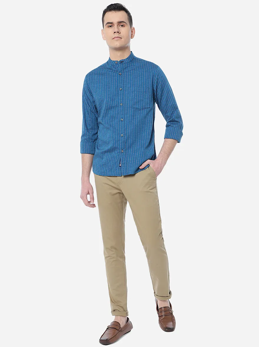 Blue Striped Slim Fit Semi Casual Shirt | Greenfibre