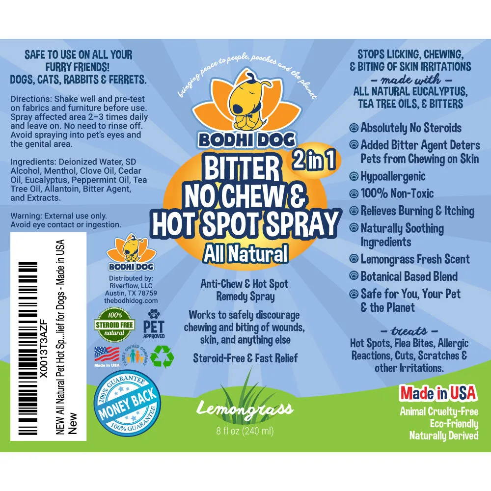 Bodhi Dog New Bitter 2 in 1 No Chew & Hot Spot Spray | Natural Anti-Chew Remedy Better Than Bitter Apple | Safe on Skin, Wounds and Most Surfaces | Made in USA