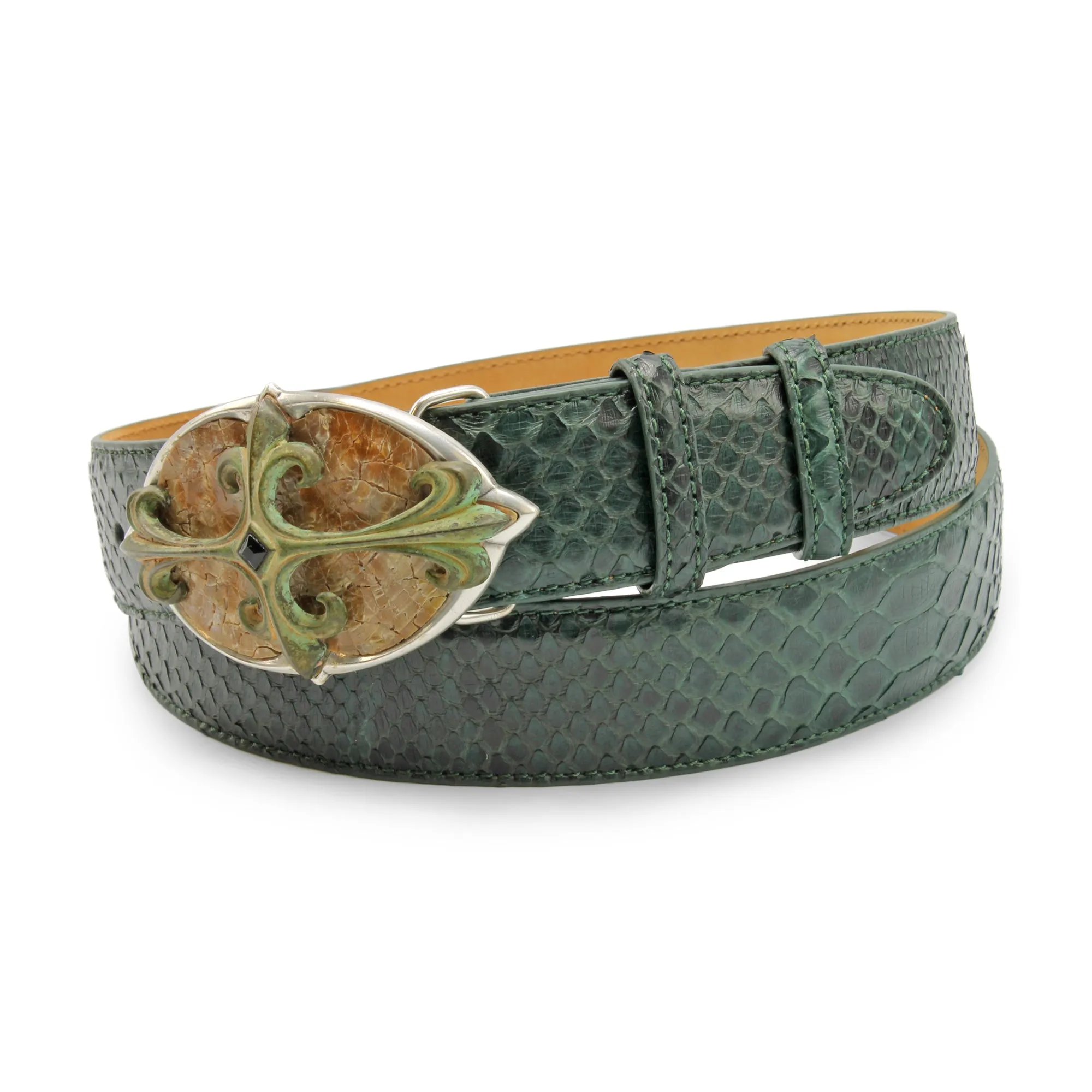 Bottle Green Genuine Python Iron Cross Shell Belt