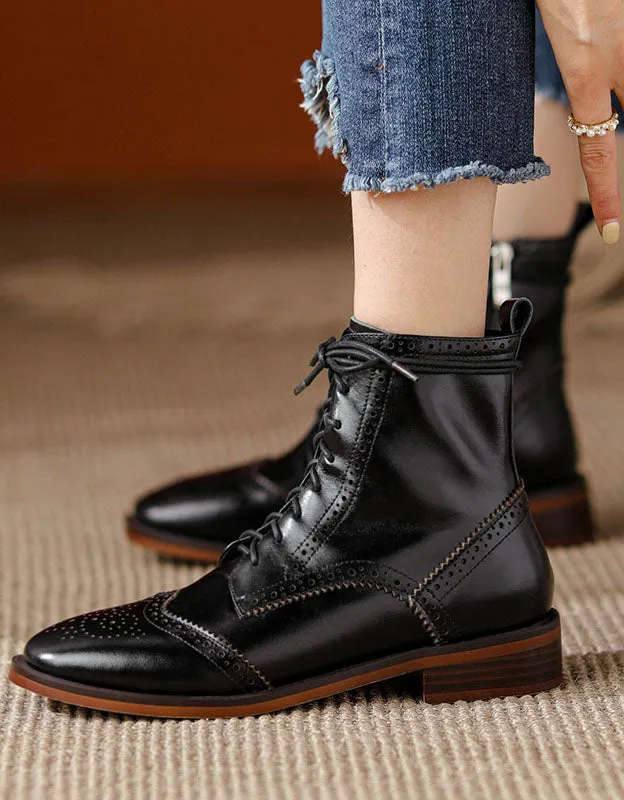 British Style Handmade Vintage Lace-up Oxford Boots