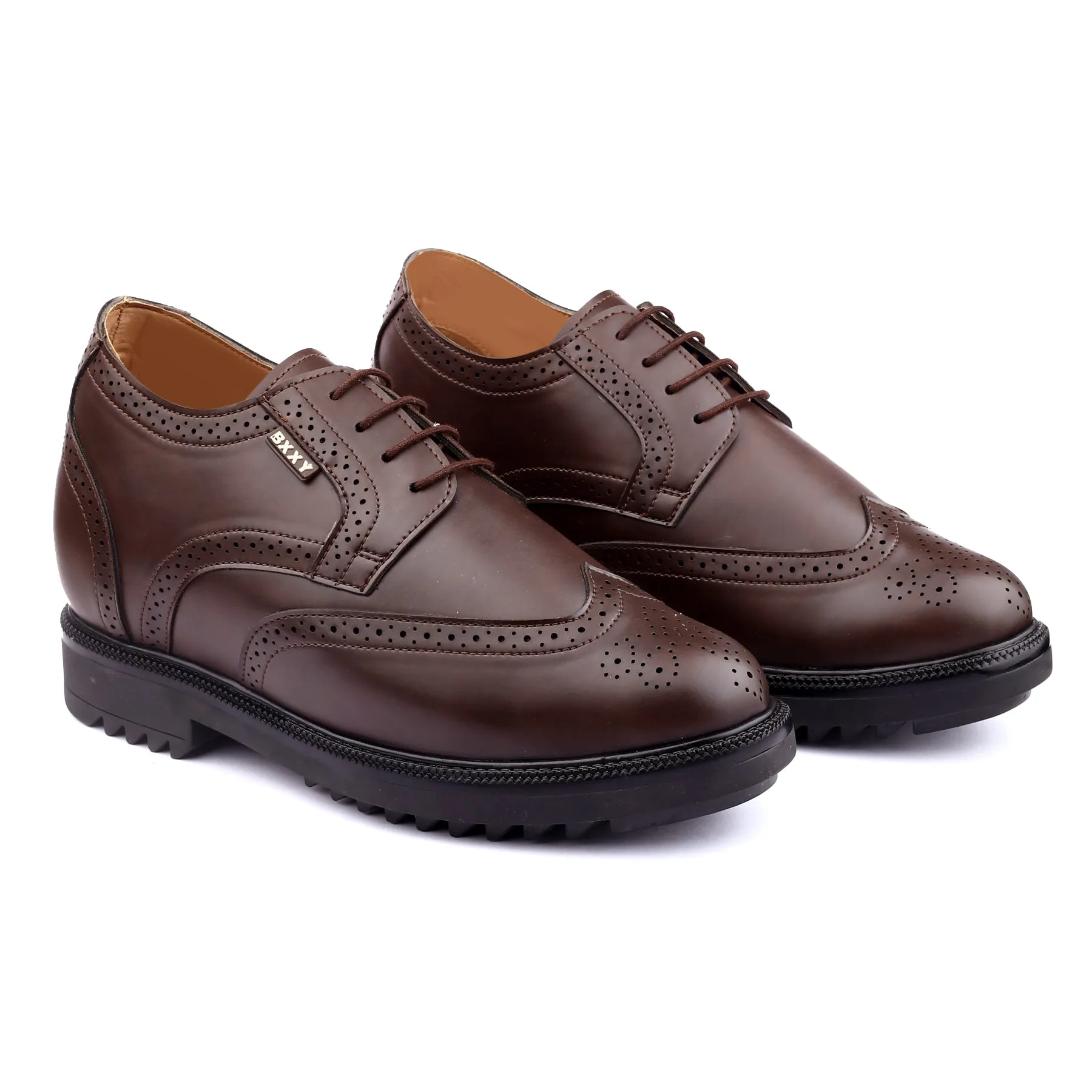 Bxxy Men's 3.5 inch Hidden Height Increasing Faux Leather Formal Brogue Lace-up Shoes