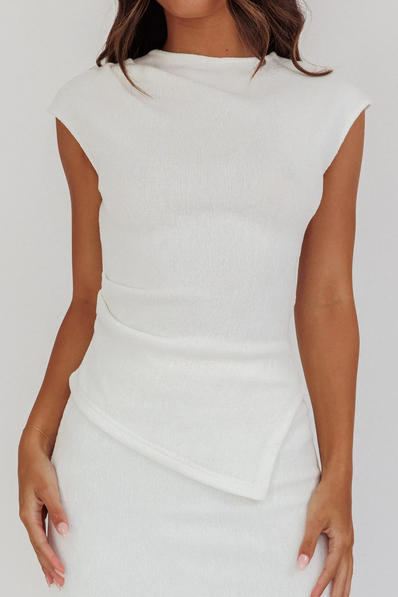 Calculated Cap Sleeve Ribbed Knit Top White