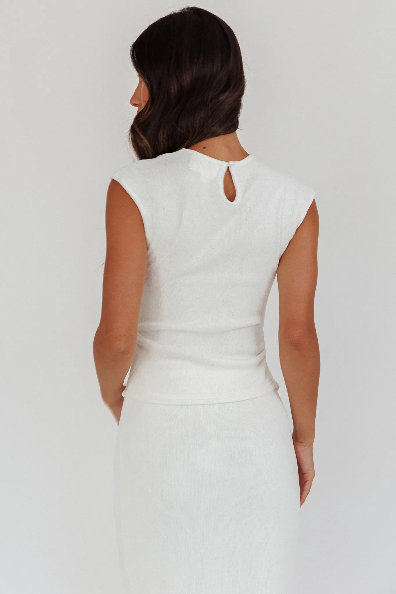 Calculated Cap Sleeve Ribbed Knit Top White