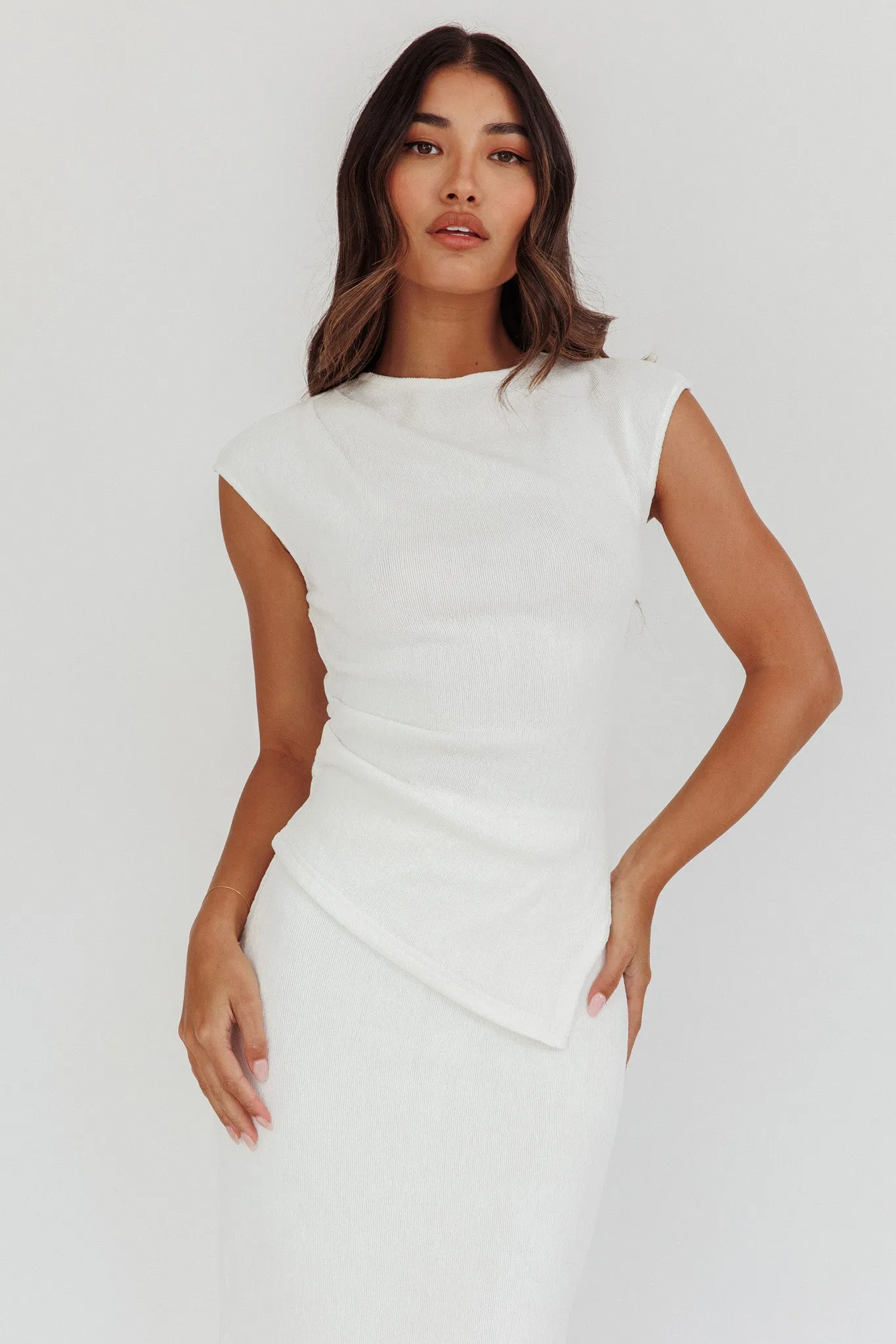 Calculated Cap Sleeve Ribbed Knit Top White