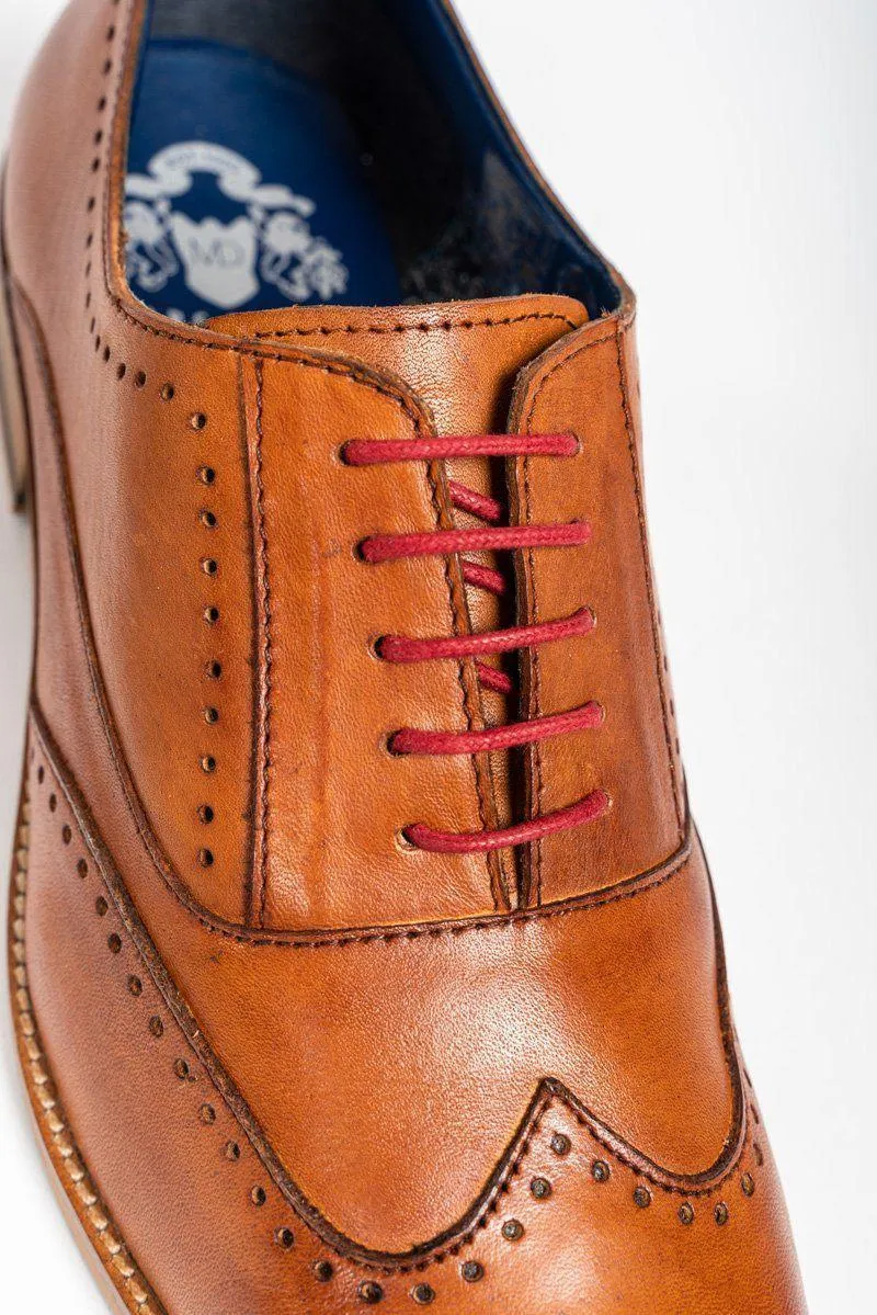 CARSON - Mid Tan Wingtip Oxford Brogue Shoe