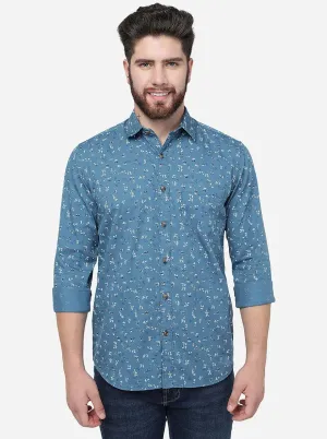 Celestial Blue Printed Slim Fit Casual Shirt | JadeBlue