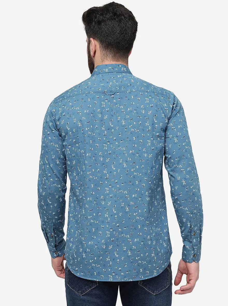 Celestial Blue Printed Slim Fit Casual Shirt | JadeBlue