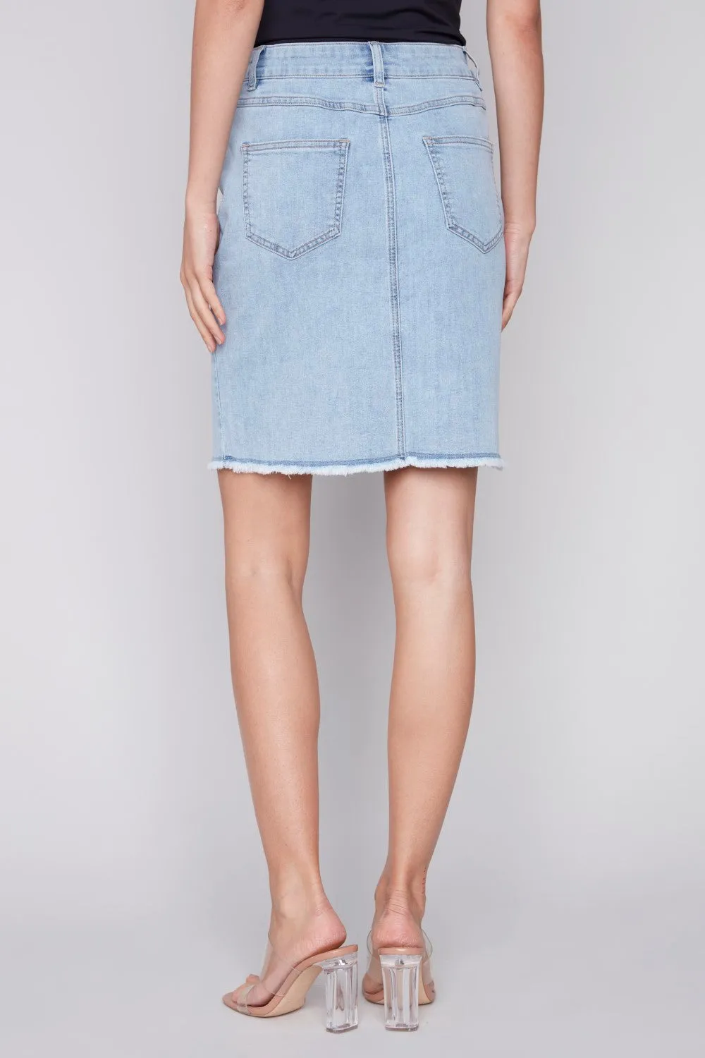 Charlie B Stretch Denim Skort with Frayed Hem C7042Y-431A-243 Bleach Blue