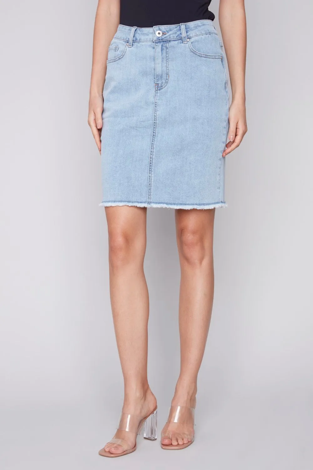 Charlie B Stretch Denim Skort with Frayed Hem C7042Y-431A-243 Bleach Blue