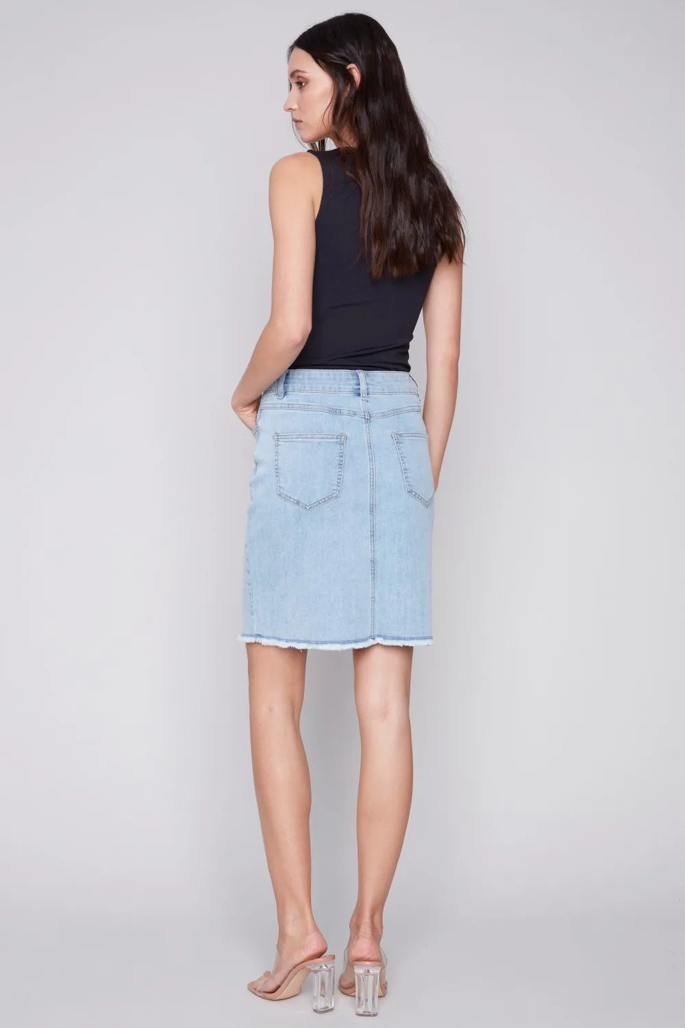 Charlie B Stretch Denim Skort with Frayed Hem C7042Y-431A-243 Bleach Blue