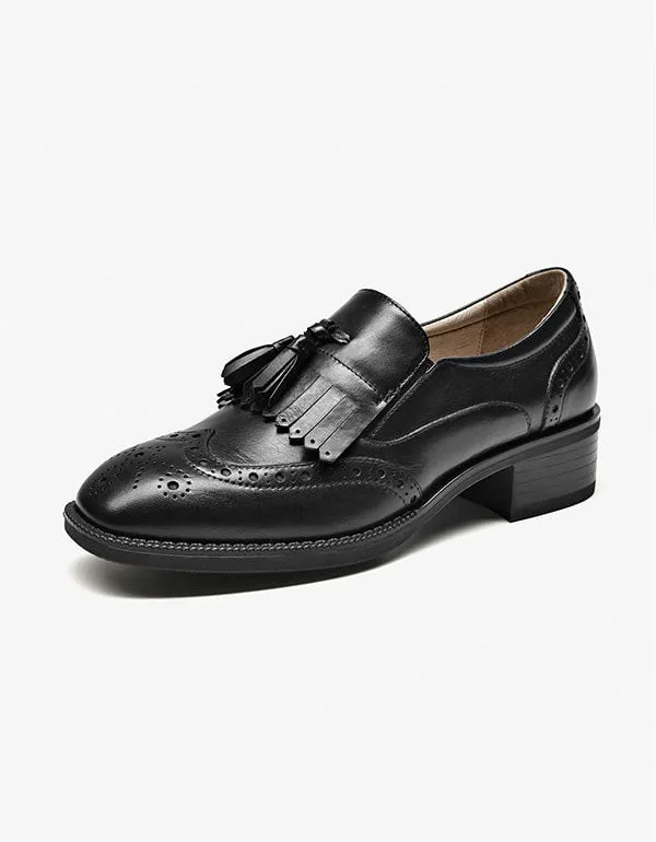 [Clearance] Genuine Leather Tassels British Brogue Oxfords Women (40)