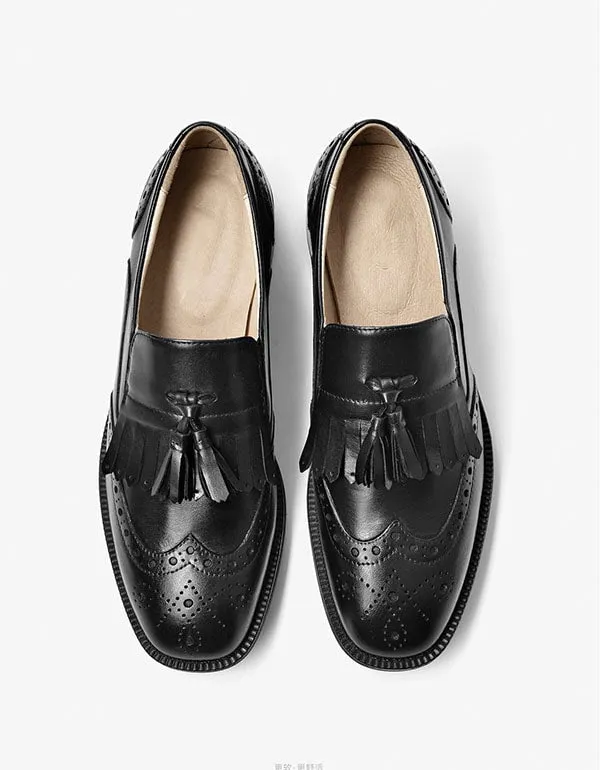 [Clearance] Genuine Leather Tassels British Brogue Oxfords Women (40)