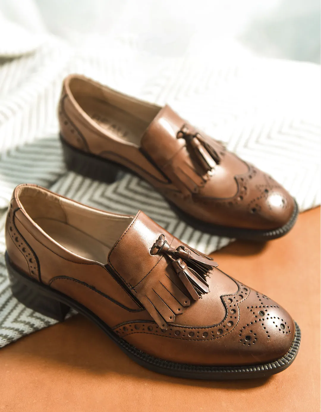 [Clearance] Genuine Leather Tassels British Brogue Oxfords Women (40)